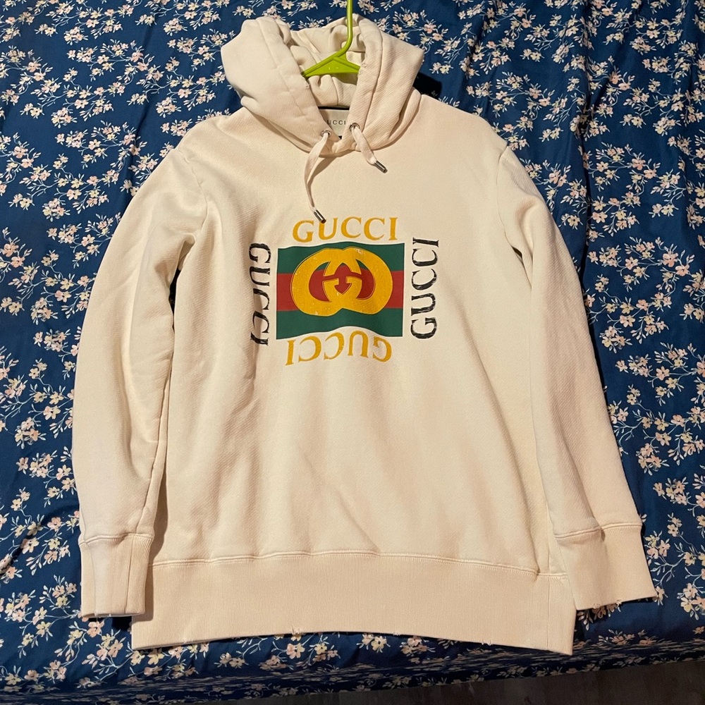 Gucci Off-White Hoodie with Multicolor Logo